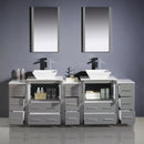 Fresca Torino 84" Gray Modern Double Sink Bathroom Vanity with 3 Side Cabinets and Vessel Sinks FVN62-72GR-VSL