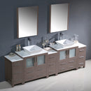 Fresca Torino 96" Gray Oak Modern Double Sink Bathroom Vanity with 3 Side Cabinets and Vessel Sinks FVN62-96GO-VSL