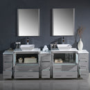 Fresca Torino 96" Gray Modern Double Sink Bathroom Vanity with 3 Side Cabinets and Vessel Sinks FVN62-96GR-VSL