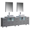Fresca Torino 96" Gray Modern Double Sink Bathroom Vanity w/ 3 Side Cabinets & Vessel Sinks FVN62-96GR-VSL