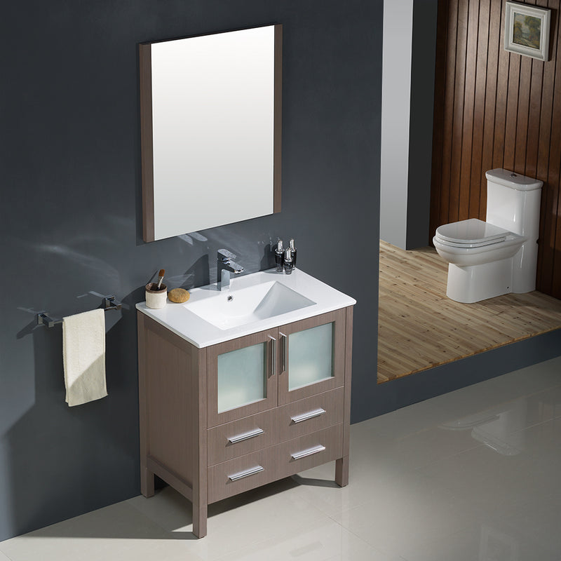 Fresca Torino 30" Gray Oak Modern Bathroom Vanity with Integrated Sink FVN6230GO-UNS