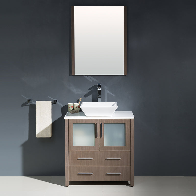 Fresca Torino 30" Gray Oak Modern Bathroom Vanity with Vessel Sink FVN6230GO-VSL