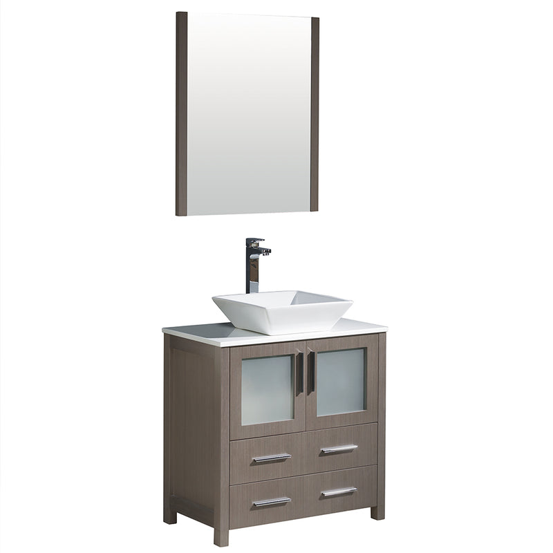 Fresca Torino 30" Gray Oak Modern Bathroom Vanity w/ Vessel Sink FVN6230GO-VSL