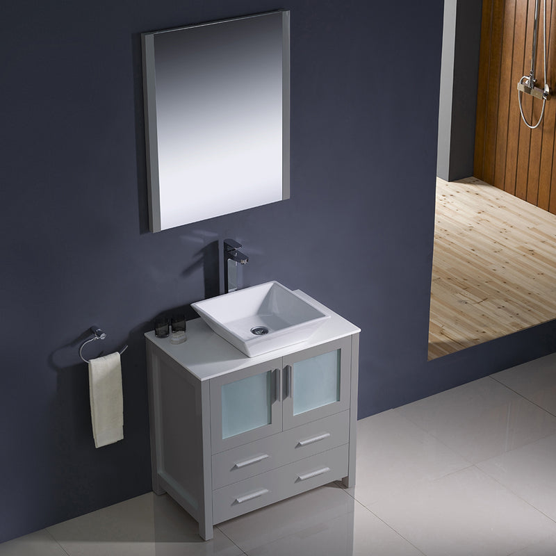 Fresca Torino 30" Gray Modern Bathroom Vanity with Vessel Sink FVN6230GR-VSL