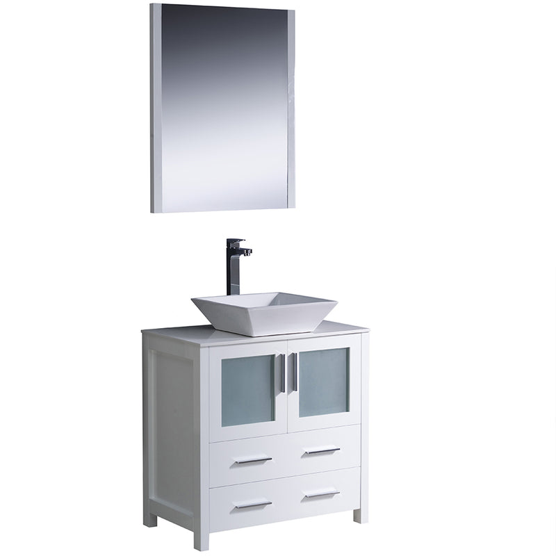 Fresca Torino 30" White Modern Bathroom Vanity w/ Vessel Sink FVN6230WH-VSL