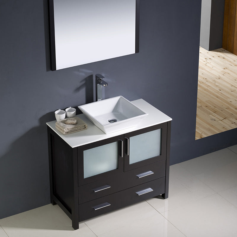 Fresca Torino 36" Espresso Modern Bathroom Vanity with Vessel Sink FVN6236ES-VSL