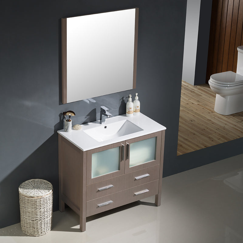 Fresca Torino 36" Gray Oak Modern Bathroom Vanity with Integrated Sink FVN6236GO-UNS