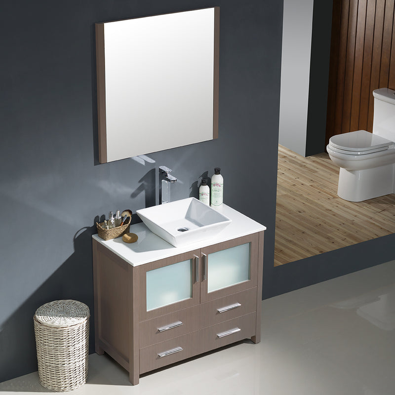 Fresca Torino 36" Gray Oak Modern Bathroom Vanity with Vessel Sink FVN6236GO-VSL