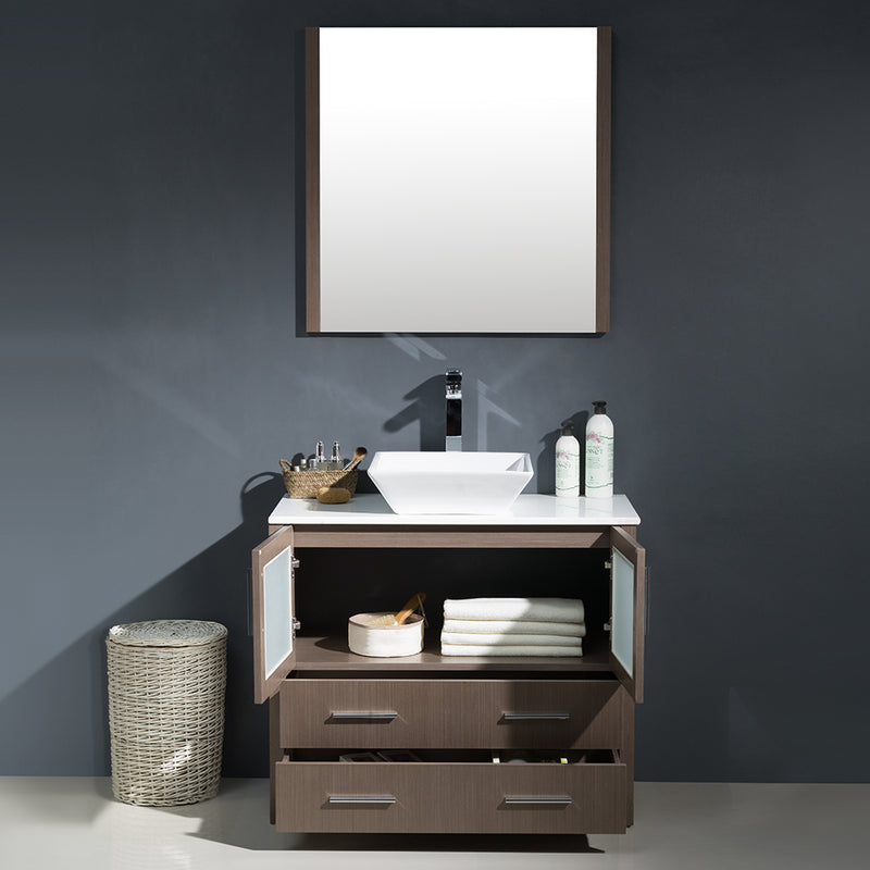 Fresca Torino 36" Gray Oak Modern Bathroom Vanity with Vessel Sink FVN6236GO-VSL