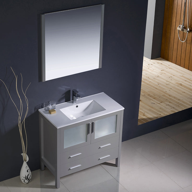 Fresca Torino 36" Gray Modern Bathroom Vanity with Integrated Sink FVN6236GR-UNS