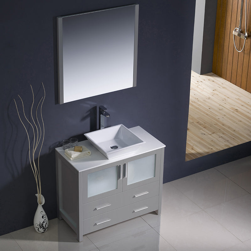 Fresca Torino 36" Gray Modern Bathroom Vanity with Vessel Sink FVN6236GR-VSL