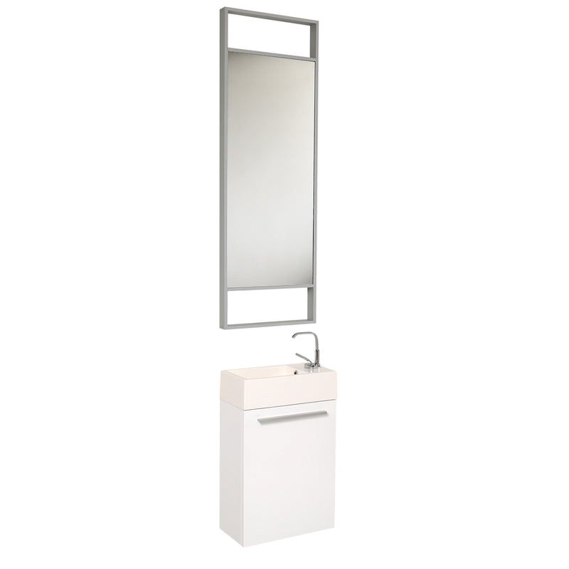 Fresca Pulito 16" Small White Modern Bathroom Vanity w/ Tall Mirror FVN8002WH