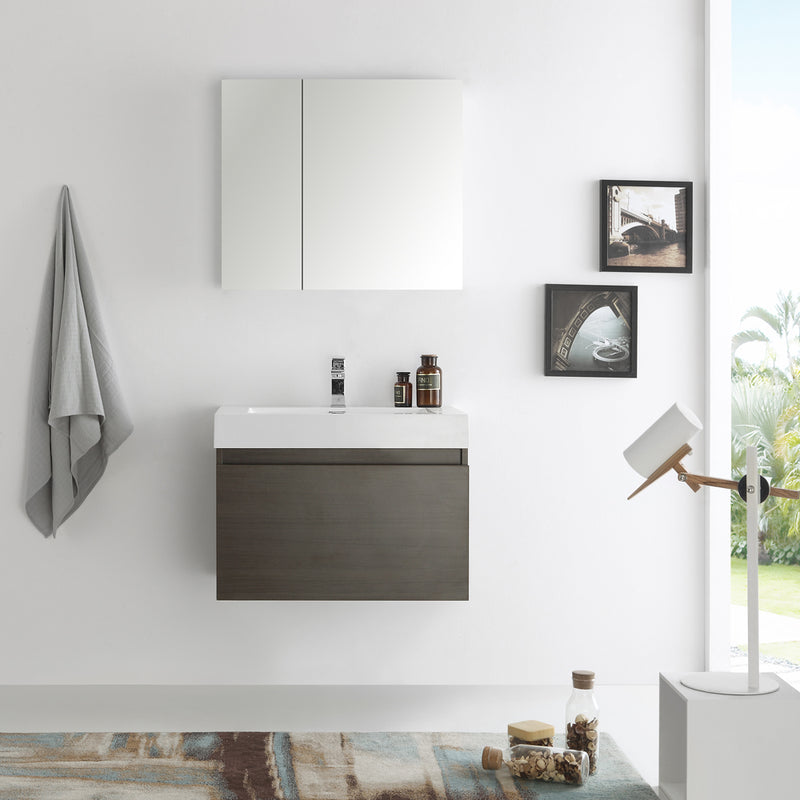 Fresca Mezzo 30" Gray Oak Wall Hung Modern Bathroom Vanity with Medicine Cabinet FVN8007GO