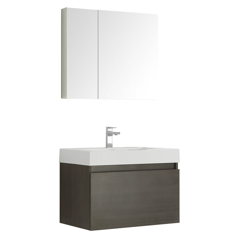 Fresca Mezzo 30" Gray Oak Wall Hung Modern Bathroom Vanity w/ Medicine Cabinet FVN8007GO