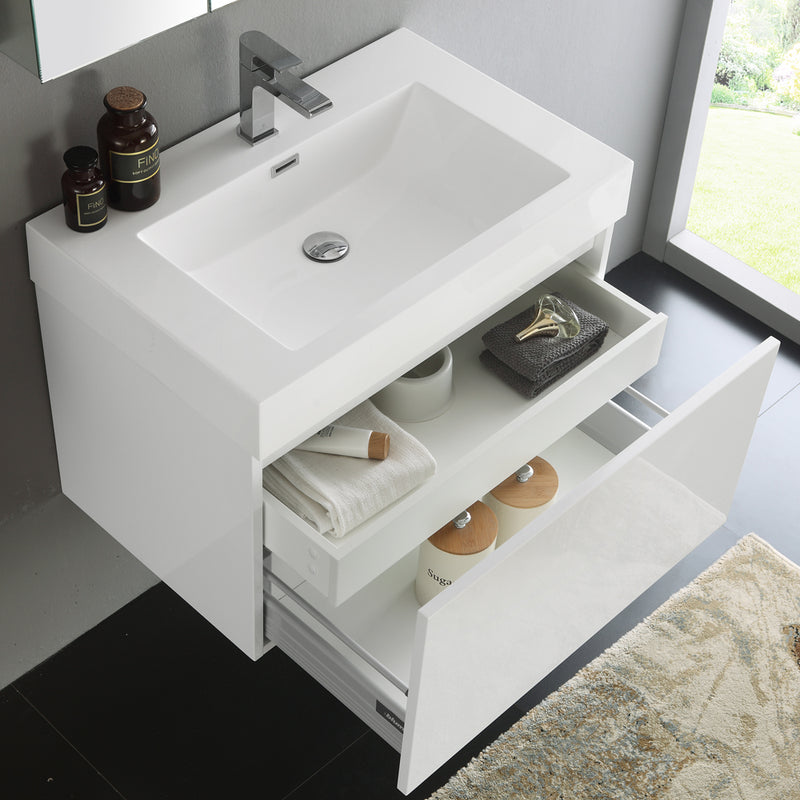 Fresca Mezzo 30" White Wall Hung Modern Bathroom Vanity with Medicine Cabinet FVN8007WH