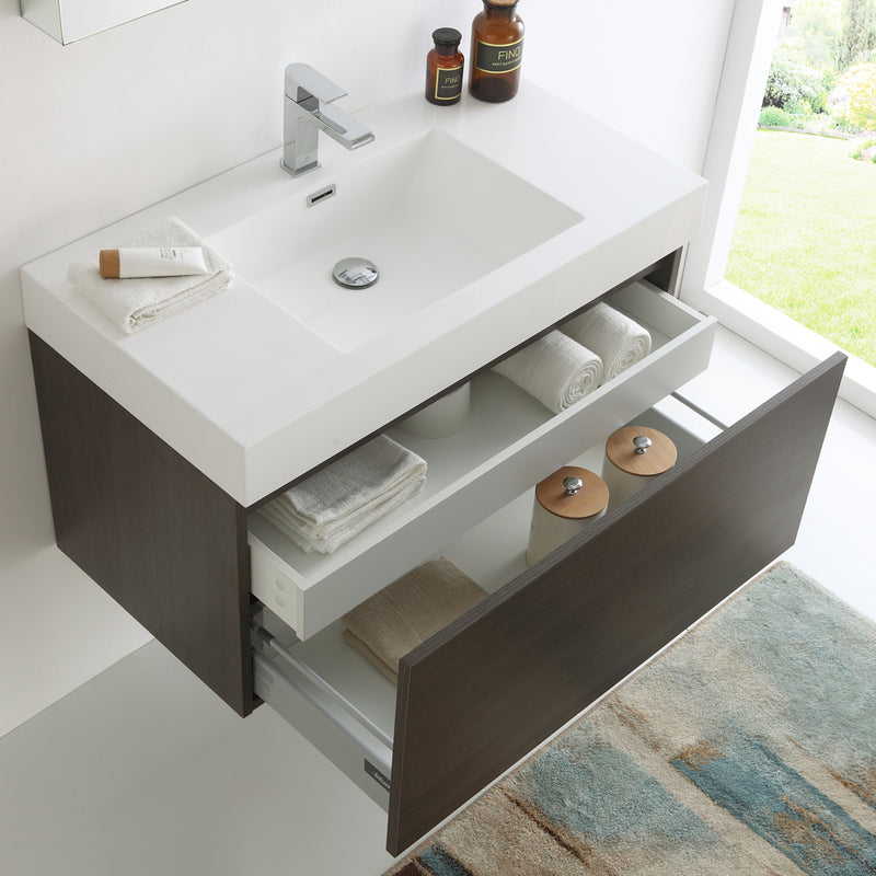 Fresca Mezzo 36" Gray Oak Wall Hung Modern Bathroom Vanity with Medicine Cabinet FVN8008GO