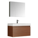 Fresca Mezzo 36" Teak Wall Hung Modern Bathroom Vanity w/ Medicine Cabinet FVN8008TK