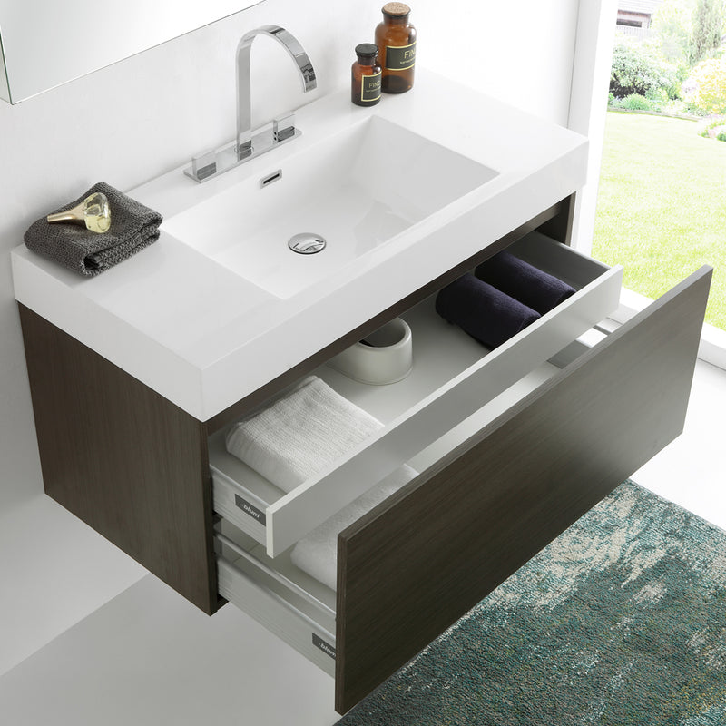 Fresca Mezzo 39" Gray Oak Modern Bathroom Vanity with Medicine Cabinet FVN8010GO