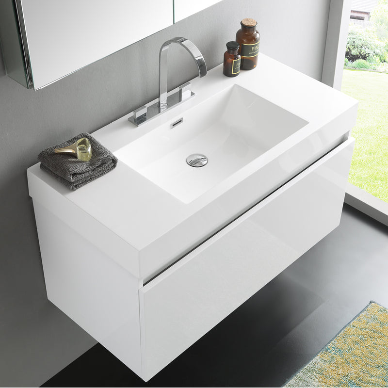 Fresca Mezzo 39" White Modern Bathroom Vanity with Medicine Cabinet FVN8010WH