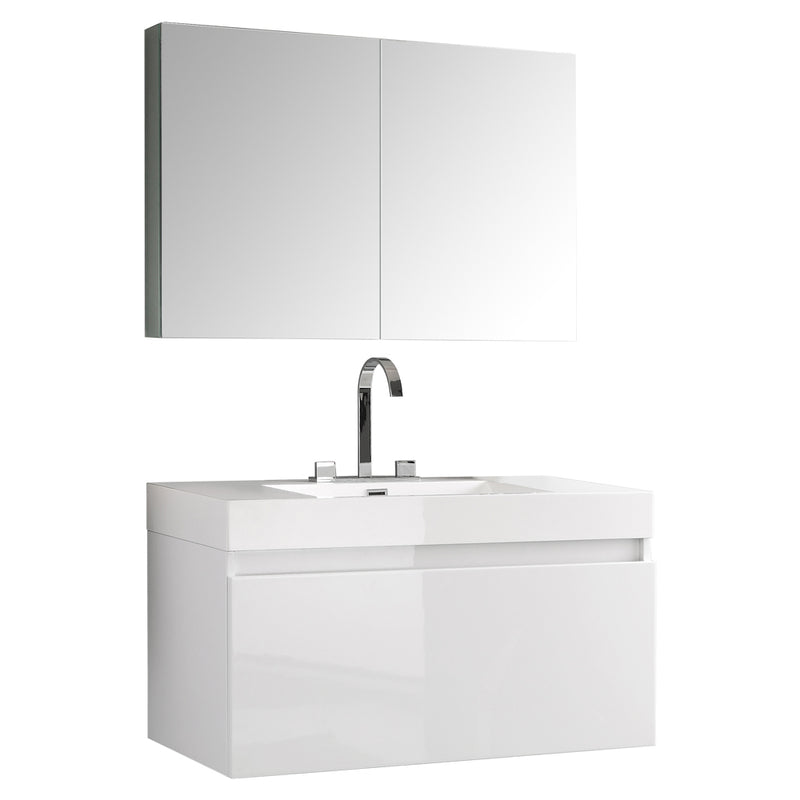 Fresca Mezzo 39" White Modern Bathroom Vanity w/ Medicine Cabinet FVN8010WH