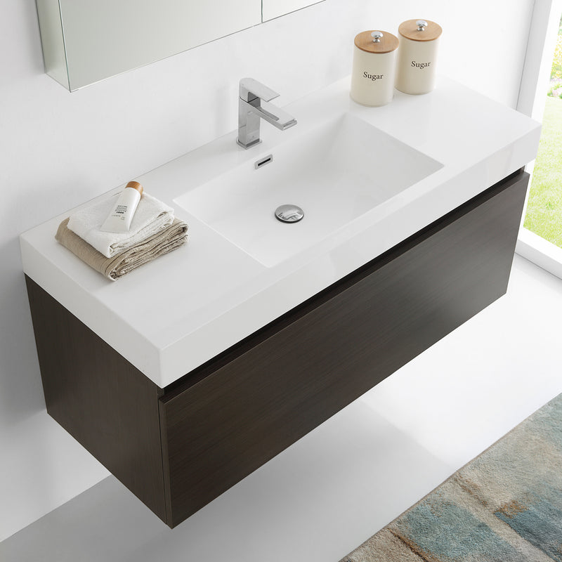 Fresca Mezzo 48" Gray Oak Wall Hung Modern Bathroom Vanity with Medicine Cabinet FVN8011GO