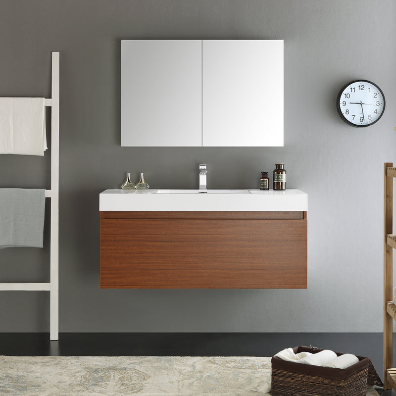 Fresca Mezzo 48" Teak Wall Hung Modern Bathroom Vanity with Medicine Cabinet FVN8011TK