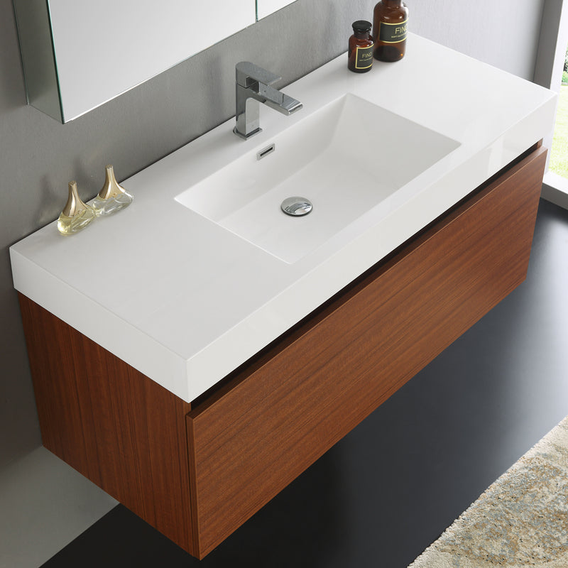 Fresca Mezzo 48" Teak Wall Hung Modern Bathroom Vanity with Medicine Cabinet FVN8011TK