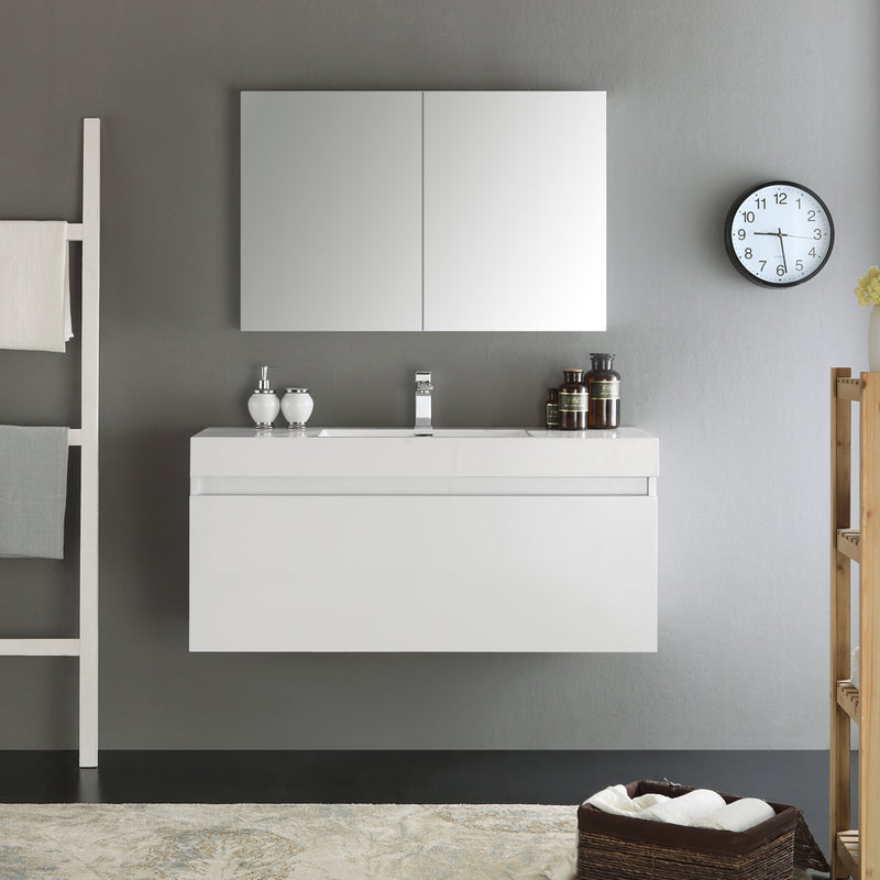 Fresca Mezzo 48" White Wall Hung Modern Bathroom Vanity with Medicine Cabinet FVN8011WH