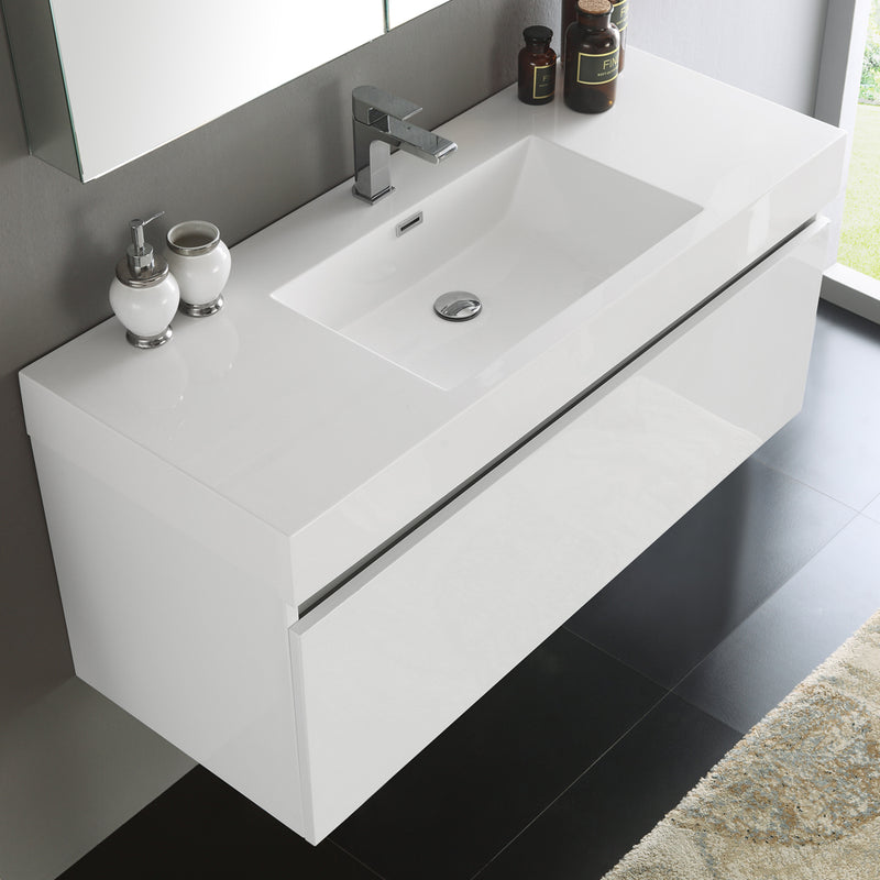 Fresca Mezzo 48" White Wall Hung Modern Bathroom Vanity with Medicine Cabinet FVN8011WH