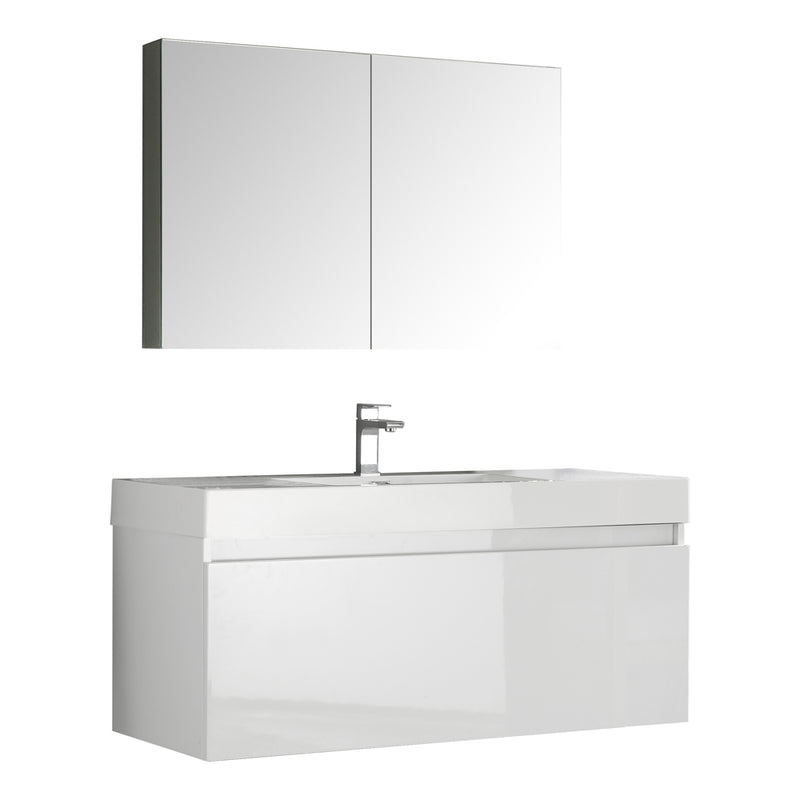 Fresca Mezzo 48" White Wall Hung Modern Bathroom Vanity w/ Medicine Cabinet FVN8011WH