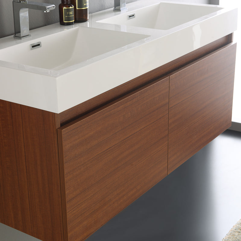 Fresca Mezzo 48" Teak Wall Hung Double Sink Modern Bathroom Vanity with Medicine Cabinet FVN8012TK