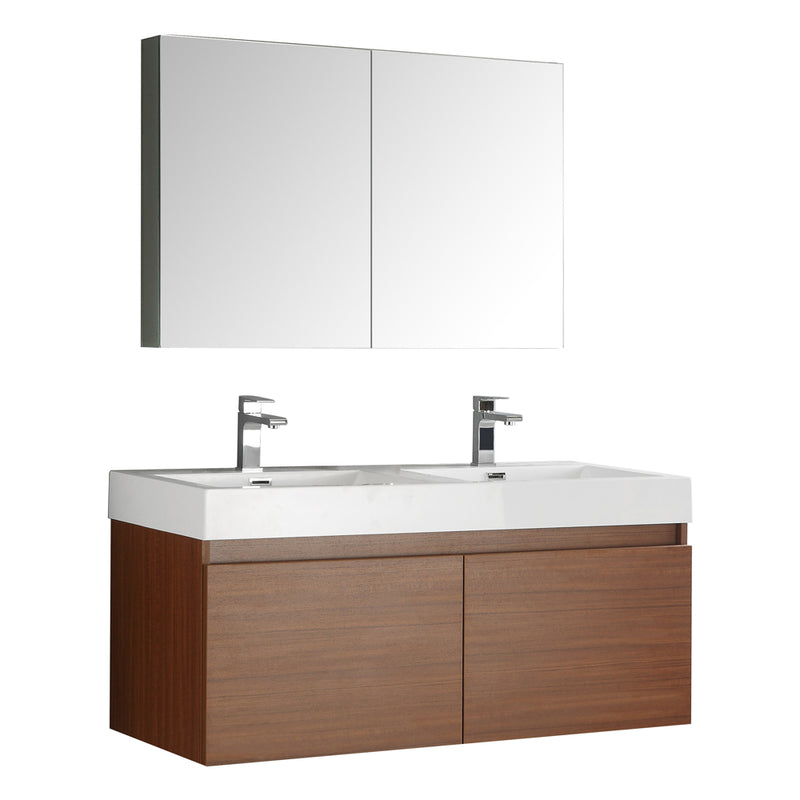 Fresca Mezzo 48" Teak Wall Hung Double Sink Modern Bathroom Vanity w/ Medicine Cabinet FVN8012TK