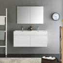 Fresca Mezzo 48" White Wall Hung Double Sink Modern Bathroom Vanity with Medicine Cabinet FVN8012WH