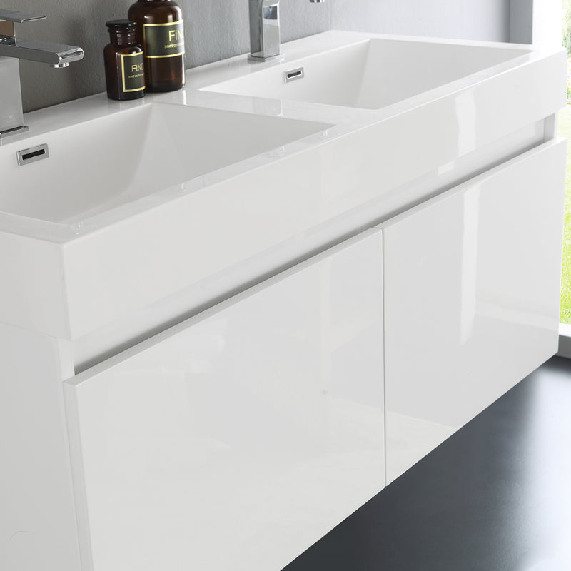 Fresca Mezzo 48" White Wall Hung Double Sink Modern Bathroom Vanity with Medicine Cabinet FVN8012WH