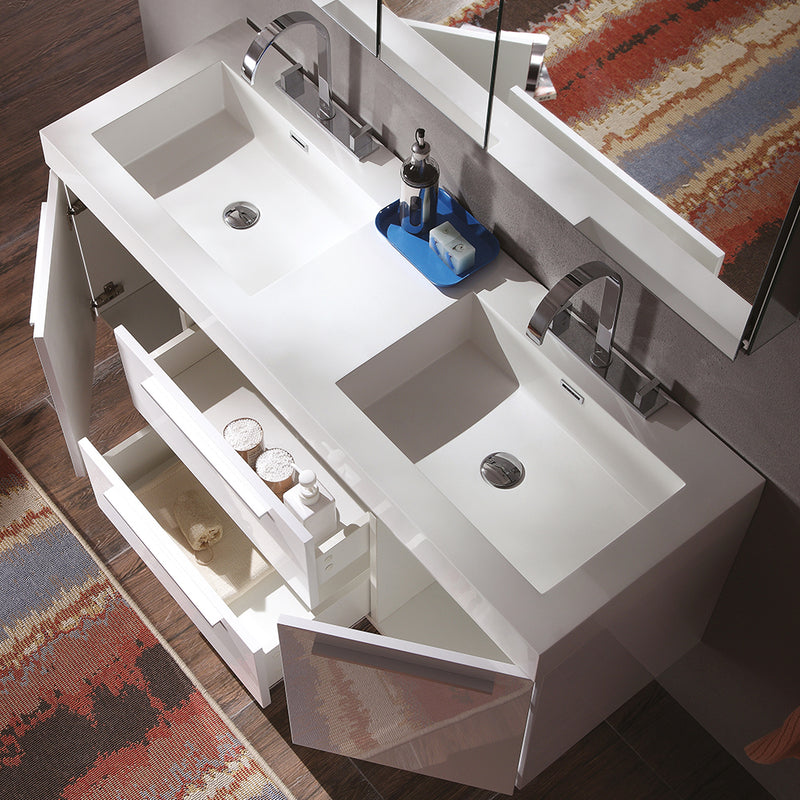 Fresca Opulento 54" White Modern Double Sink Bathroom Vanity with Medicine Cabinet FVN8013WH