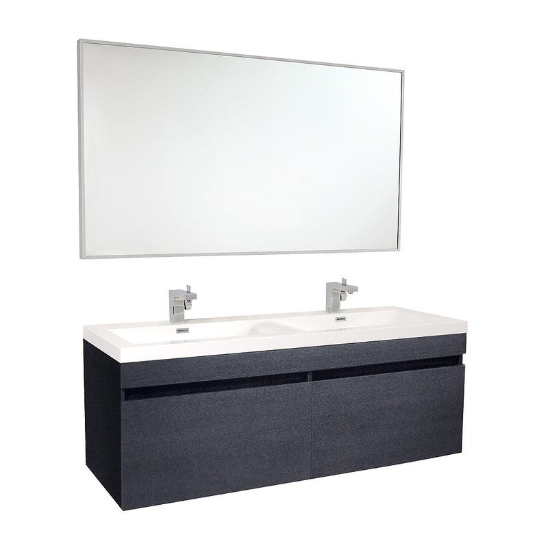 Fresca Largo 57" Black Modern Bathroom Vanity w/ Wavy Double Sinks FVN8040BW