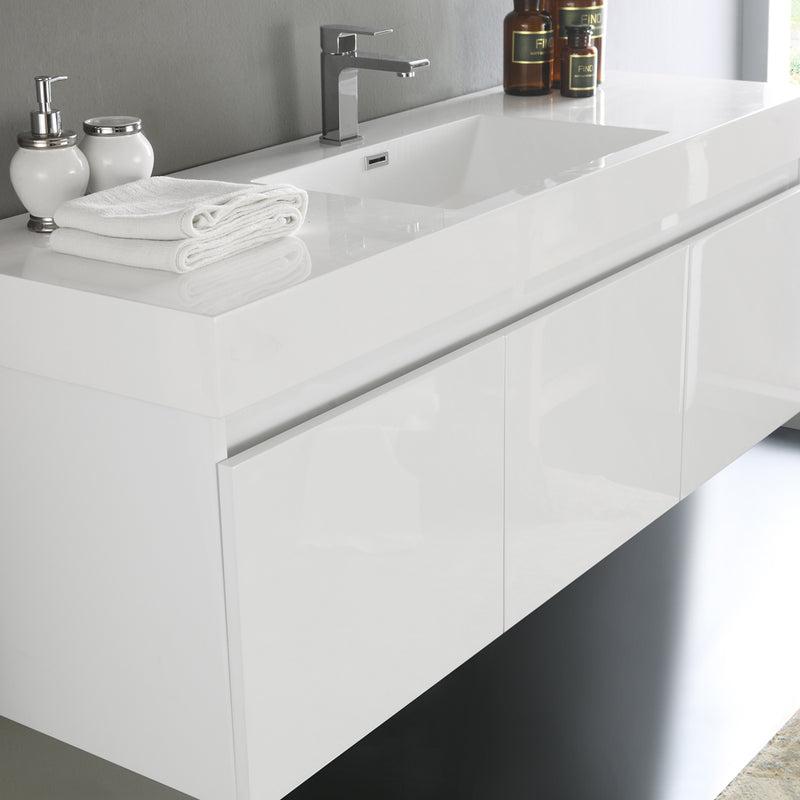 Fresca Mezzo 60" White Wall Hung Single Sink Modern Bathroom Vanity with Medicine Cabinet FVN8041WH