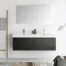 Fresca Mezzo 60" Black Wall Hung Double Sink Modern Bathroom Vanity with Medicine Cabinet FVN8042BW