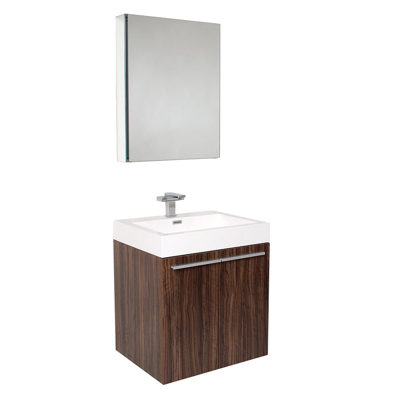 Fresca Alto 23" Walnut Modern Bathroom Vanity w/ Medicine Cabinet FVN8058GW