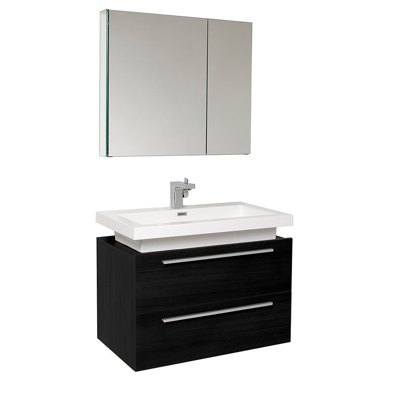 Fresca Medio 32" Black Modern Bathroom Vanity w/ Medicine Cabinet FVN8080BW