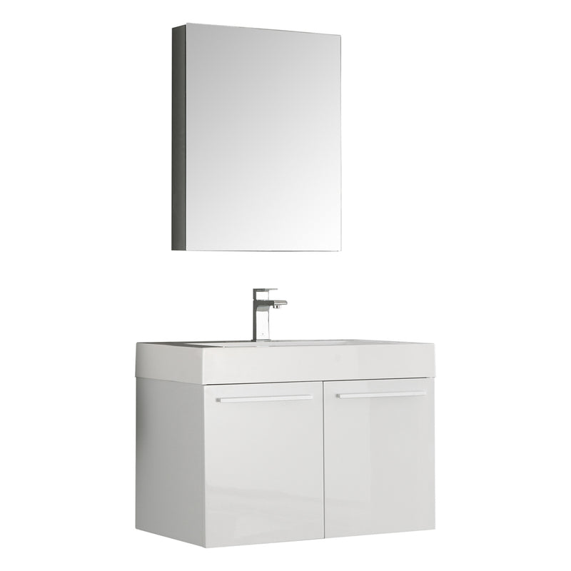 Fresca Vista 30" White Wall Hung Modern Bathroom Vanity w/ Medicine Cabinet FVN8089WH