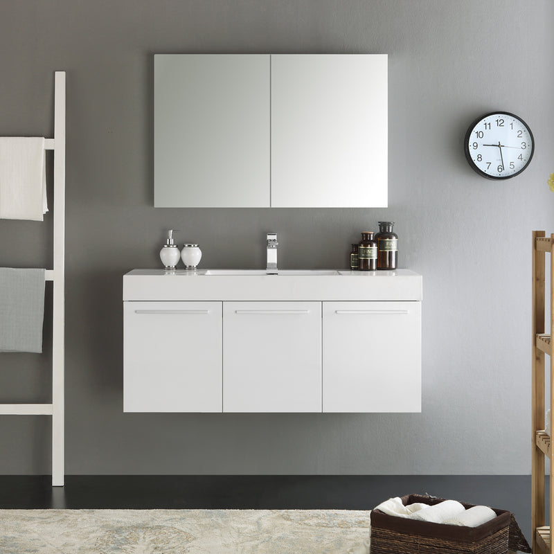 Fresca Vista 48" White Wall Hung Modern Bathroom Vanity with Medicine Cabinet FVN8092WH