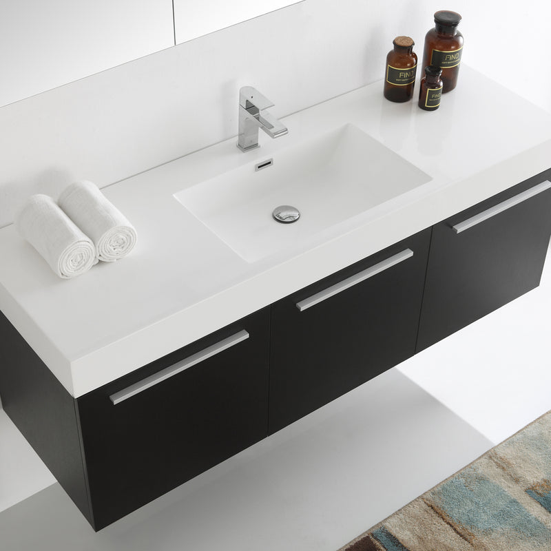 Fresca Vista 60" Black Wall Hung Single Sink Modern Bathroom Vanity with Medicine Cabinet FVN8093BW