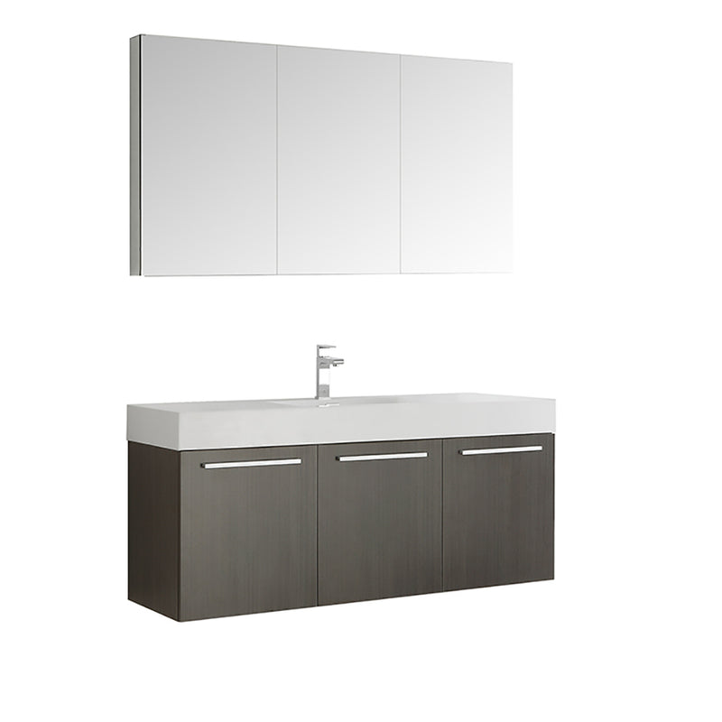 Fresca Vista 60" Gray Oak Wall Hung Single Sink Modern Bathroom Vanity w/ Medicine Cabinet FVN8093GO