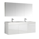 Fresca Vista 60" White Wall Hung Double Sink Modern Bathroom Vanity w/ Medicine Cabinet FVN8093WH-D
