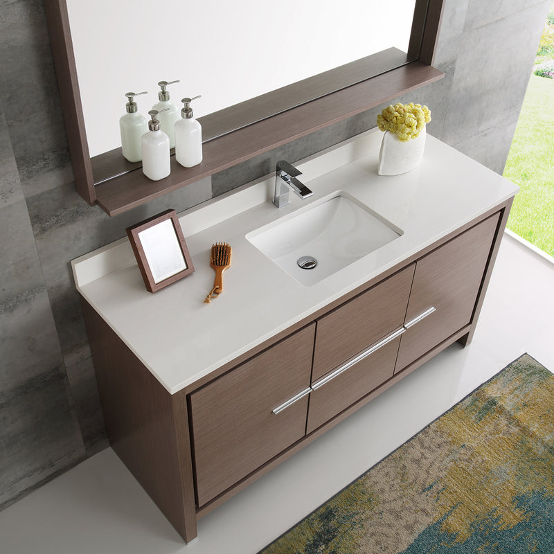 Fresca Allier 60" Gray Oak Modern Single Sink Bathroom Vanity with Mirror FVN8119GO-S