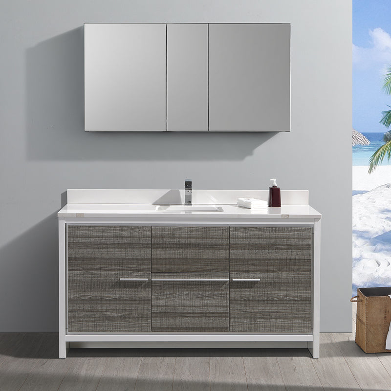 Fresca Allier Rio 60" Ash Gray Single Sink Modern Bathroom Vanity with Medicine Cabinet FVN8119HA-S