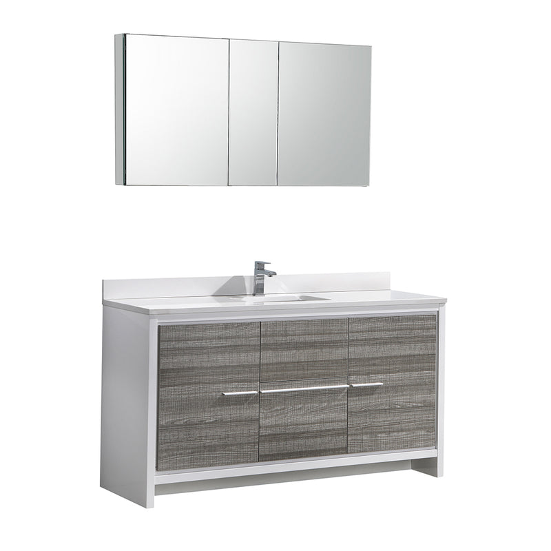 Fresca Allier Rio 60" Ash Gray Single Sink Modern Bathroom Vanity w/ Medicine Cabinet FVN8119HA-S