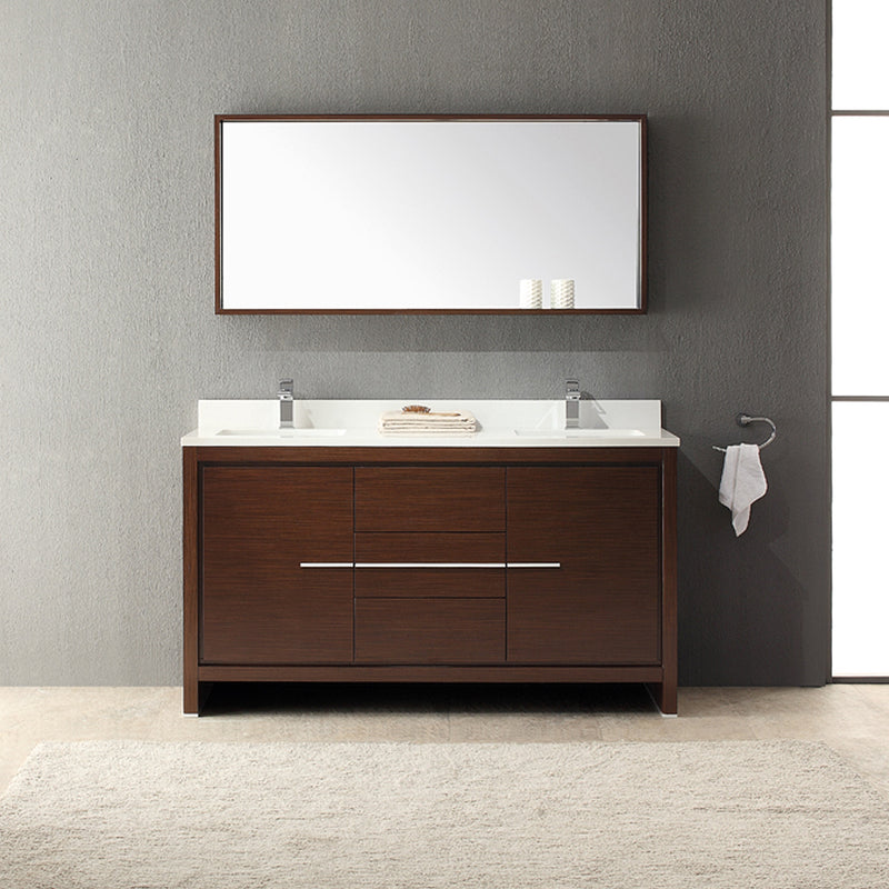 Fresca Allier 60" Wenge Brown Modern Double Sink Bathroom Vanity with Mirror FVN8119WG