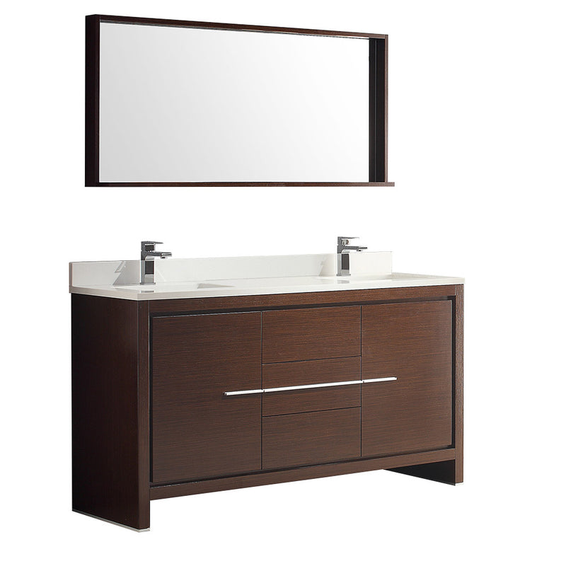 Fresca Allier 60" Wenge Brown Modern Double Sink Bathroom Vanity w/ Mirror FVN8119WG